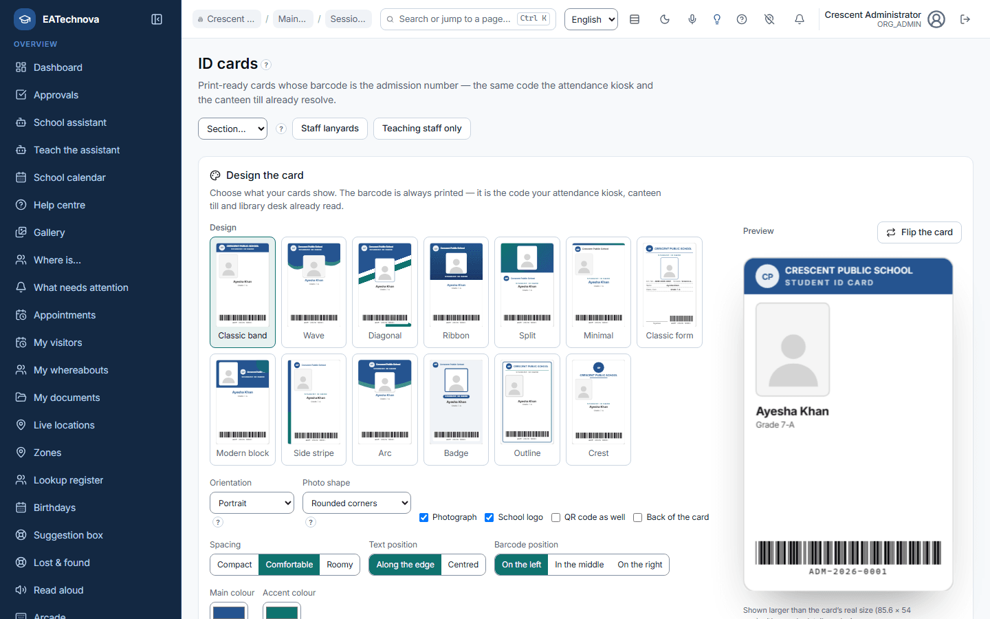 School ERP student ID card designer