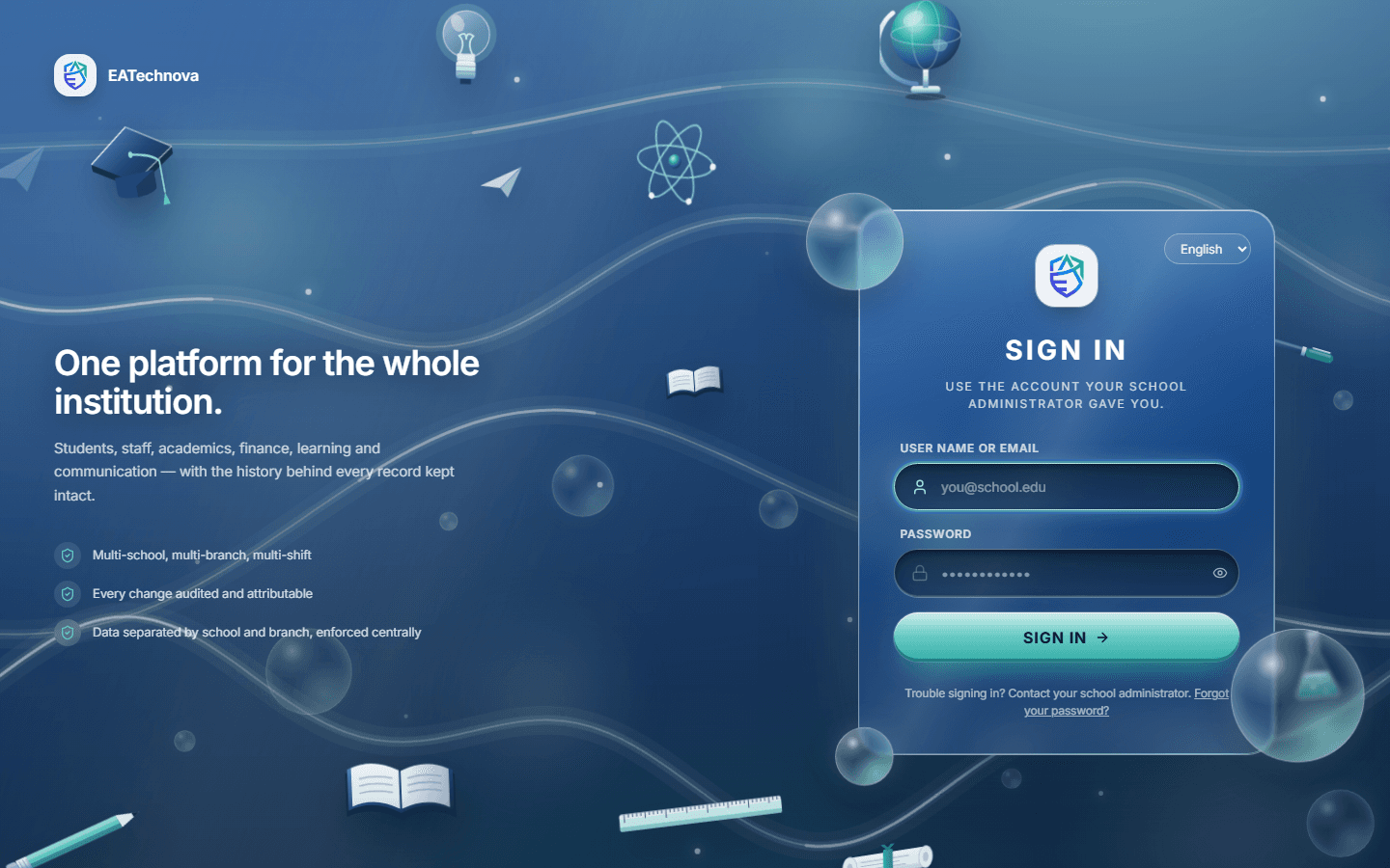 School ERP dashboard on desktop